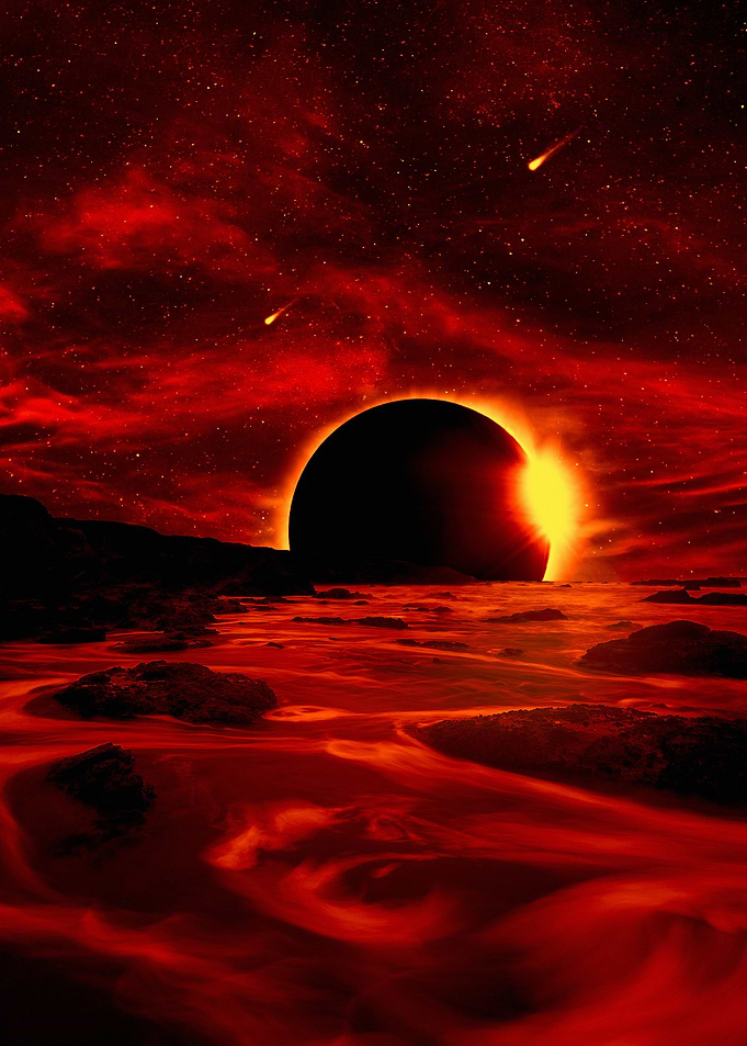 Fiery Solar Eclipse Over Alien Landscape