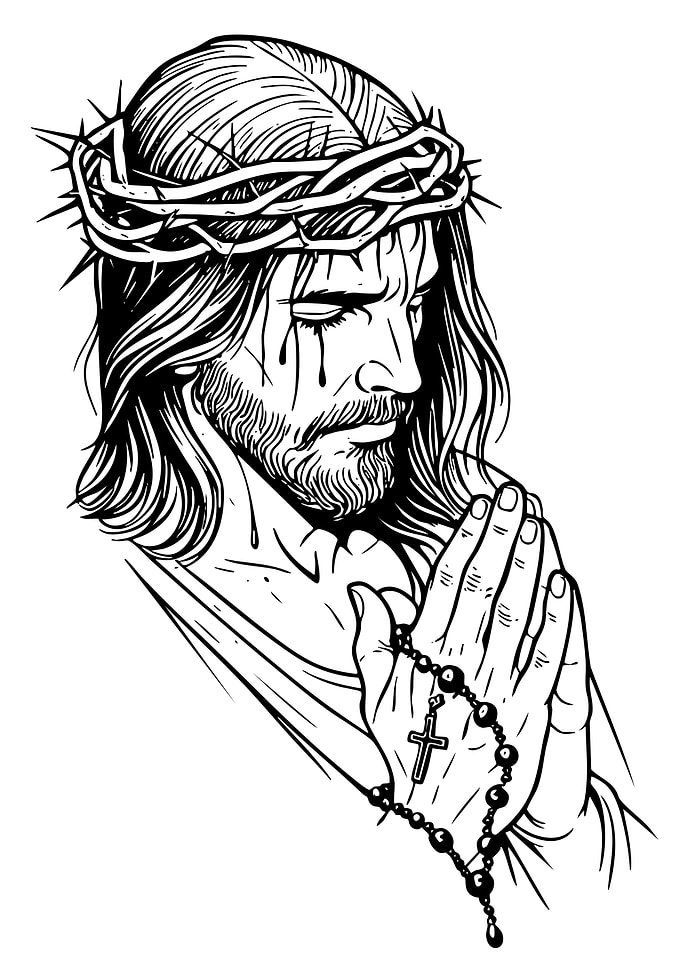 Jesus Christ praying with rosary