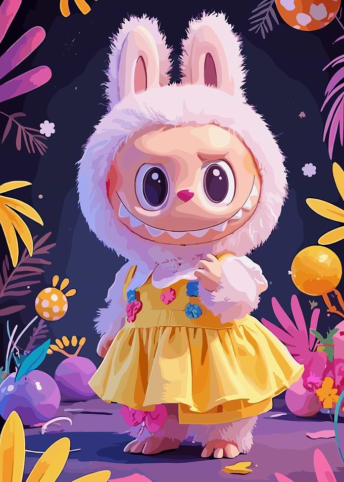 Cute Bunny Character in Yellow Dress