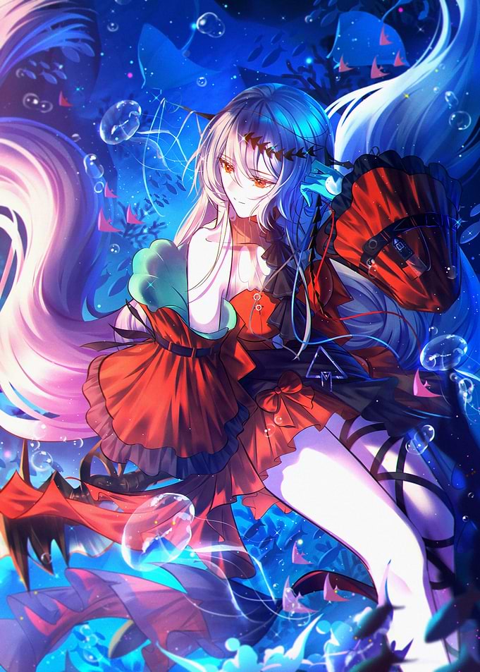Anime Mermaid in Underwater Scene