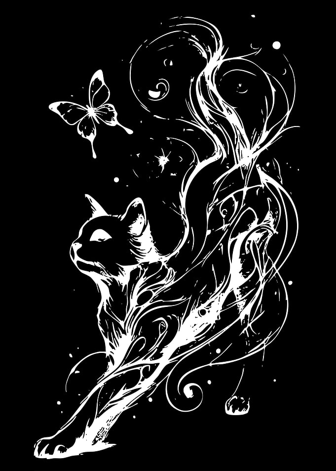 Stylized Cat and Butterfly