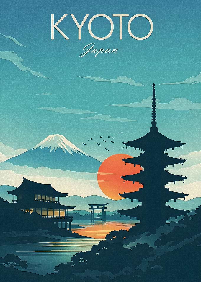 Kyoto Japan Vintage Travel Poster