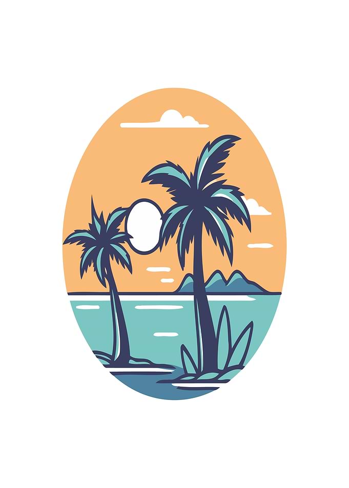 Tropical Beach Sunset with Palm Trees