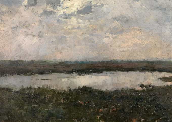 Impressionistic Landscape of a Marshy Lake