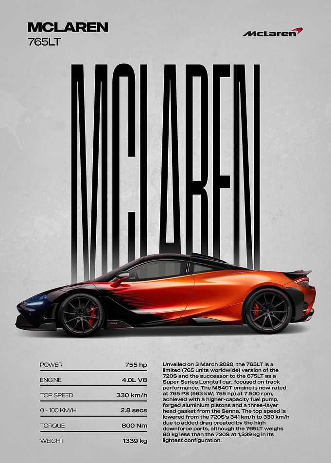 McLaren 765LT Car Poster