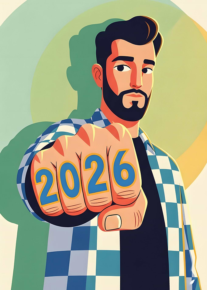 Man with 2026 on Fist
