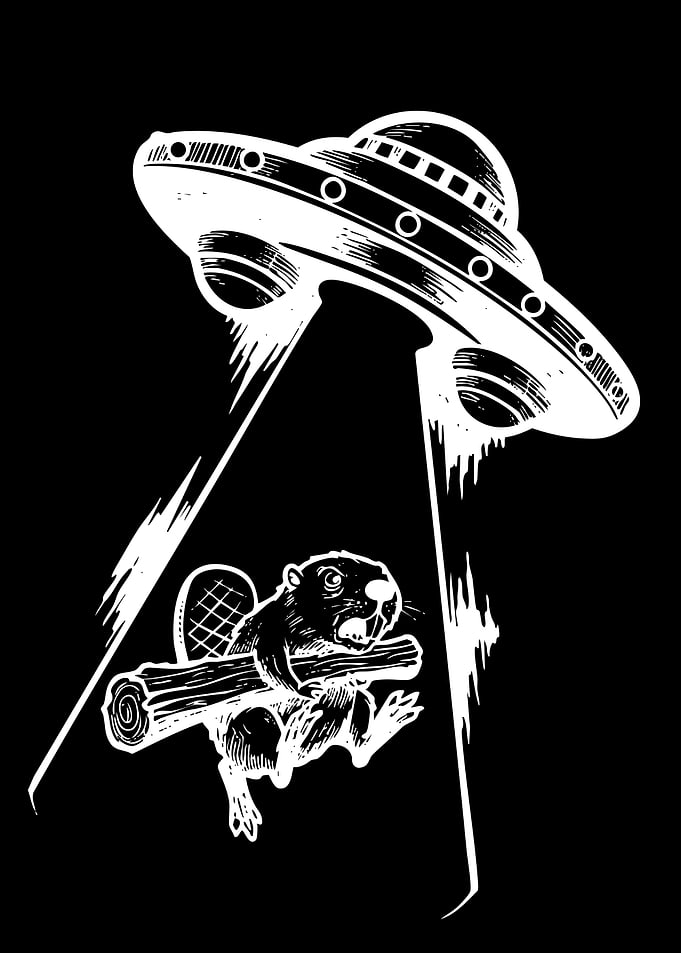 UFO Abducting Beaver with Log