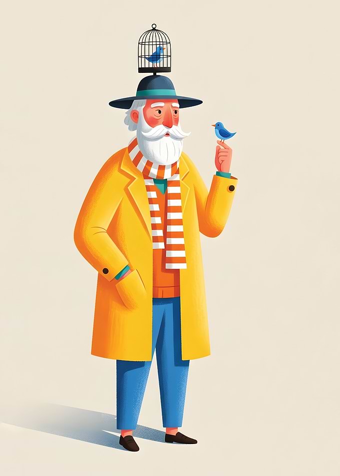 Man with Birds and Birdcage Hat
