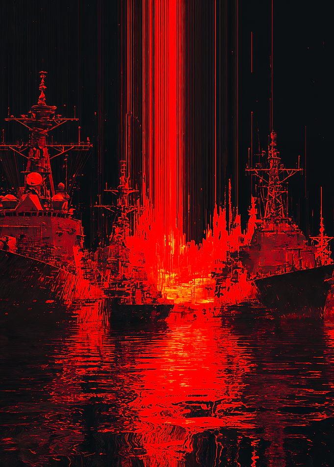 Red Warships Glitch Digital Art