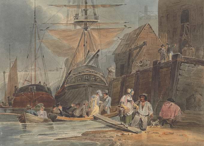 Nautical Scene with Ships and People