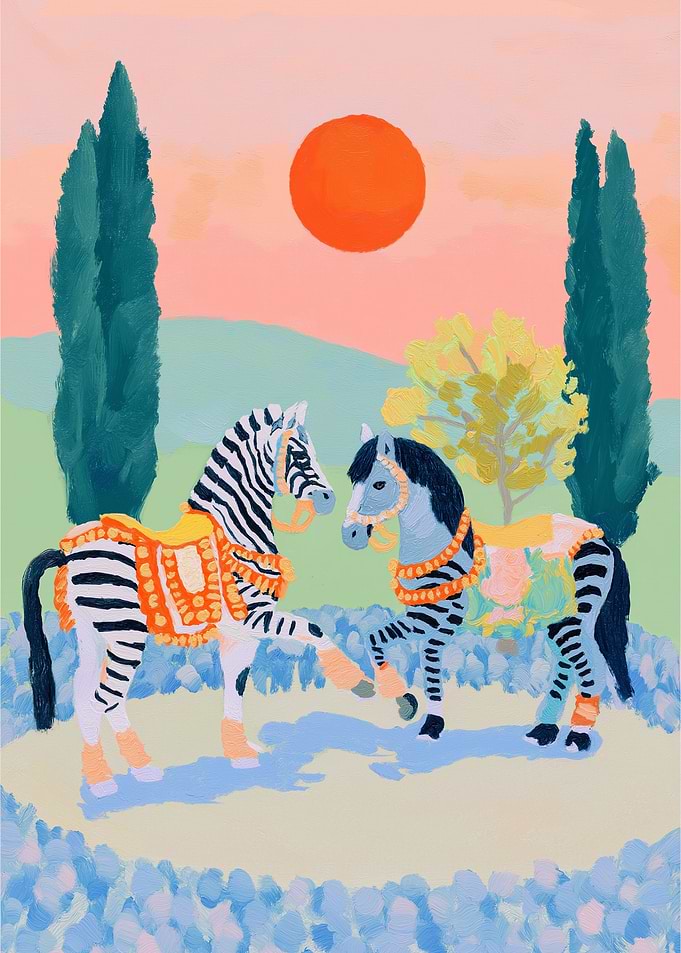 Zebras in a Dreamy Landscape