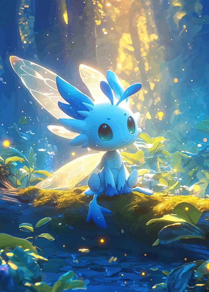 Cute Blue Fairy Creature in Forest