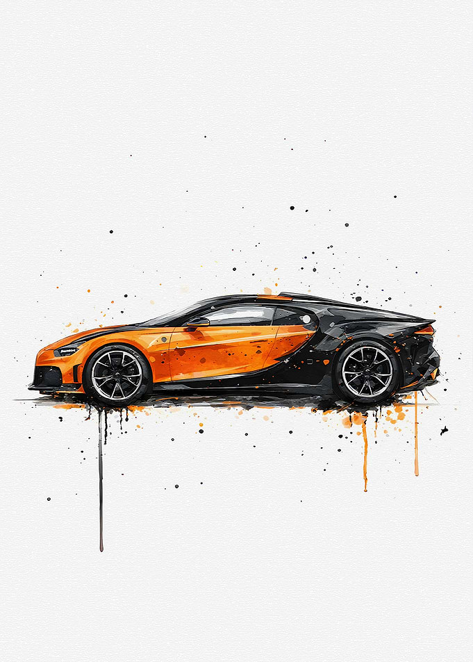 Orange and Black Sports Car Watercolor