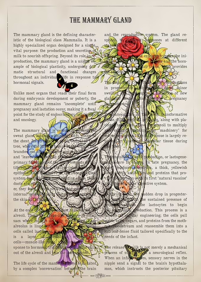 Mammary Gland Anatomy Illustration with Flowers
