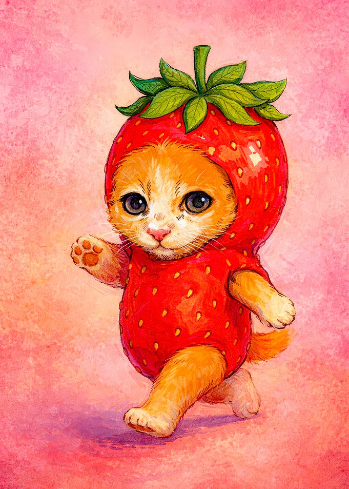 Kitten in Strawberry Costume