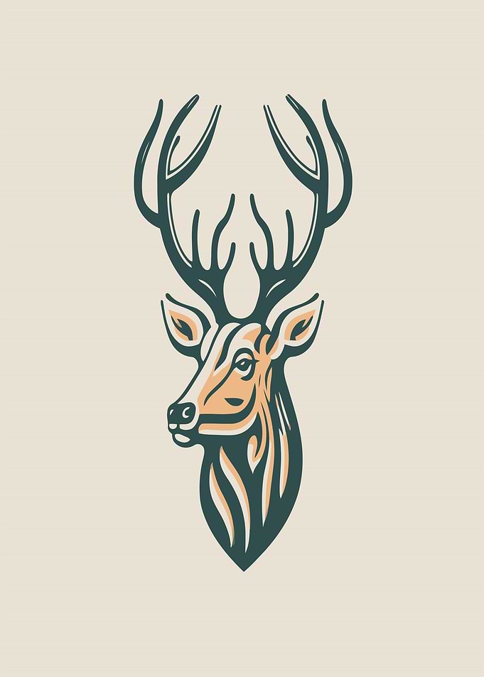 Stylized Deer Head with Antlers