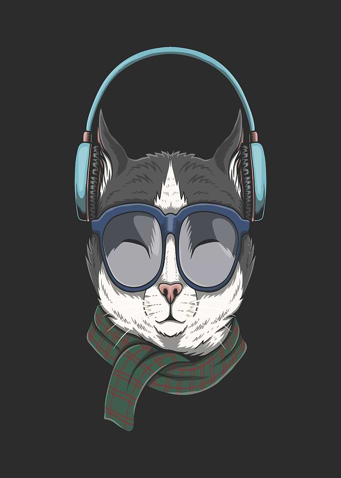 Cool Cat with Headphones and Sunglasses