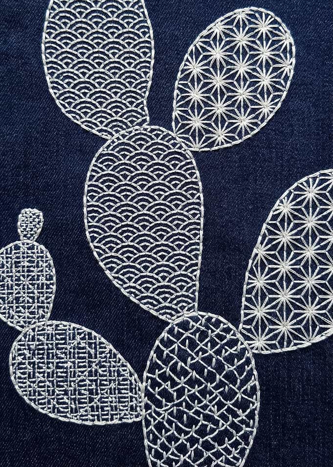 Embroidered Cactus on Denim