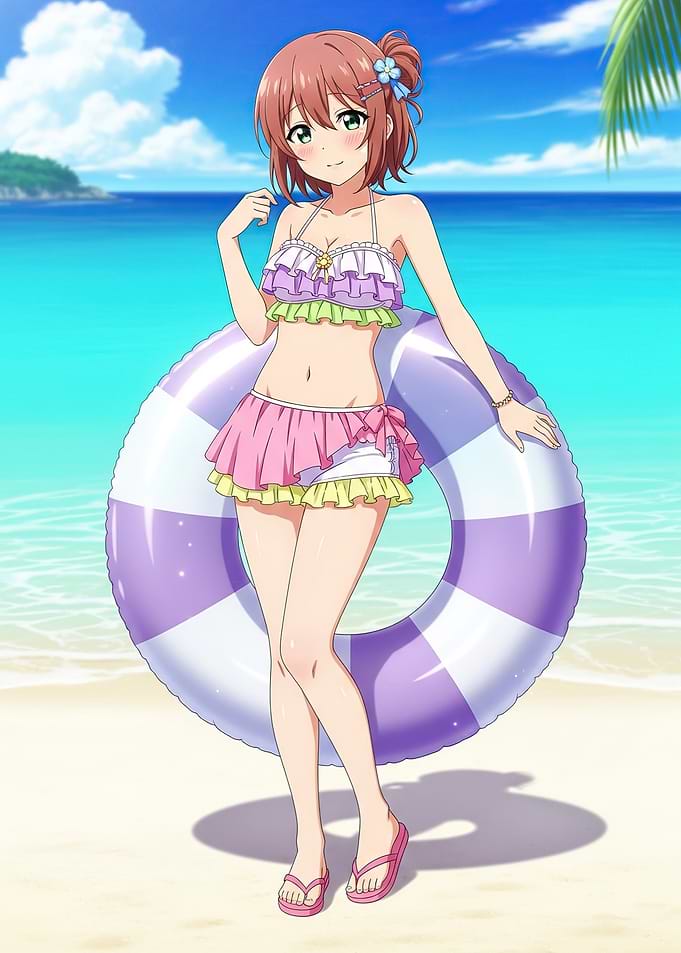 Anime Girl in Swimsuit on Beach