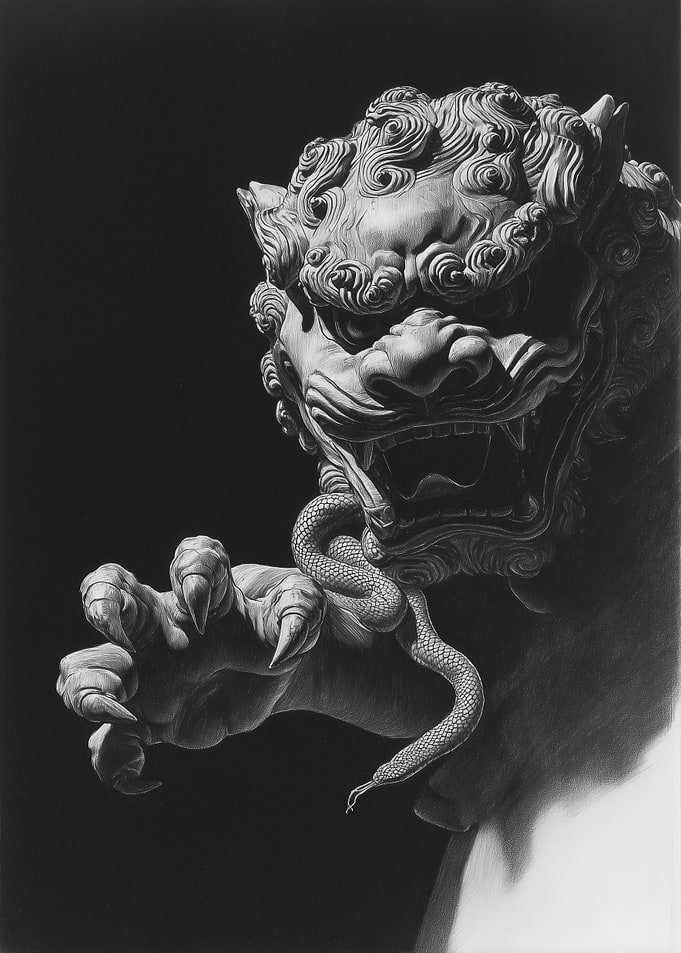 Guardian Lion Statue with Snake