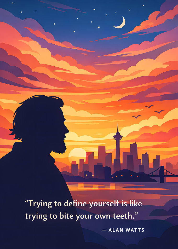 Alan Watts quote over cityscape