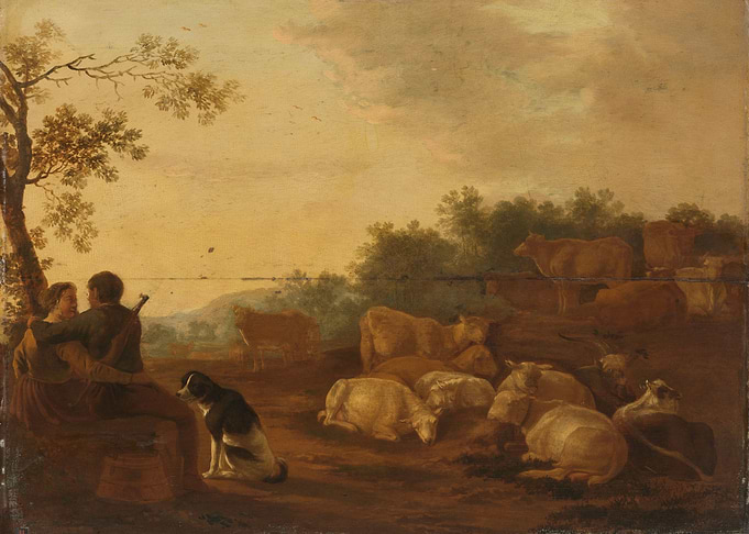 Pastoral Scene with Couple and Cattle