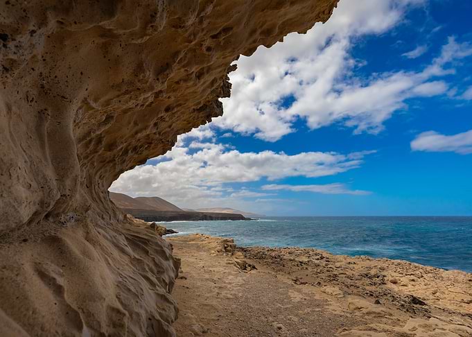 Coastal cave overlooking the ocean, Fuerteventura