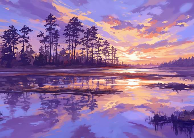 Sunset over a tranquil lake