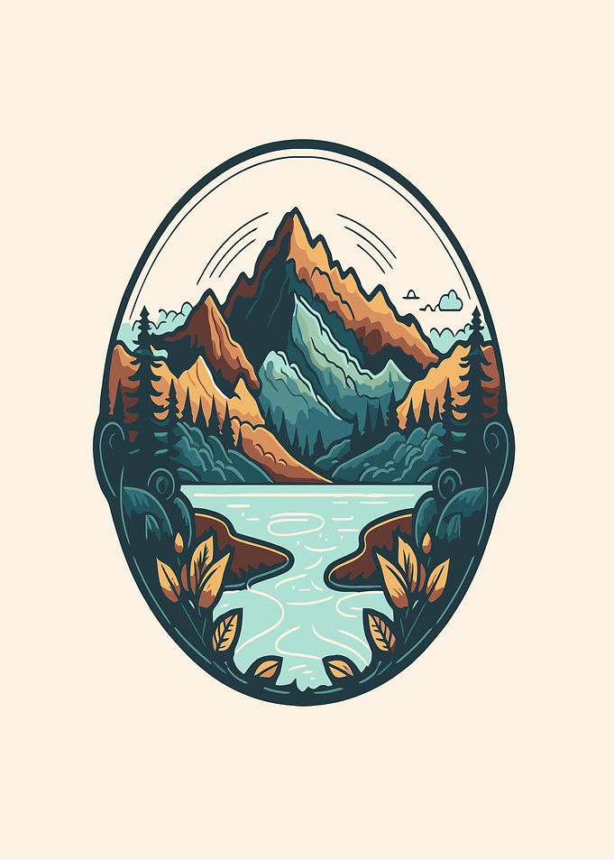 Mountain Lake Landscape Illustration