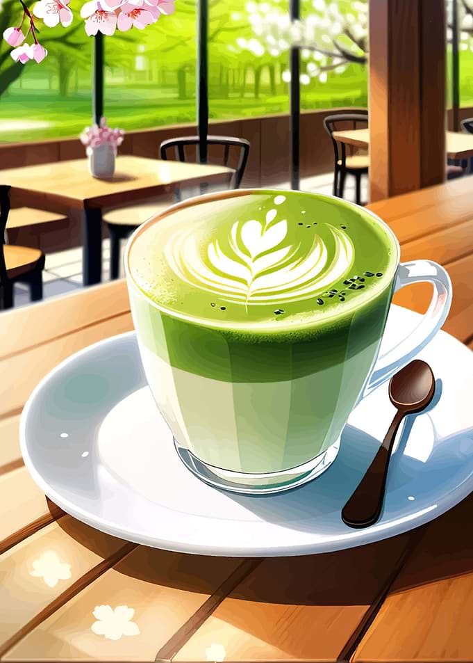 Matcha latte with latte art