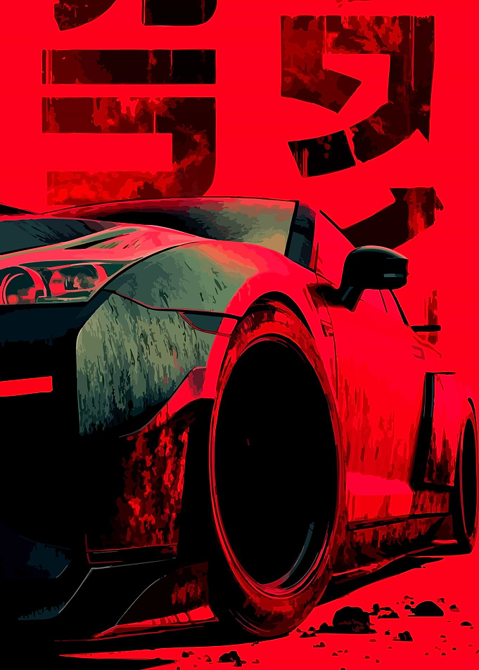 Red Sports Car with Japanese Text
