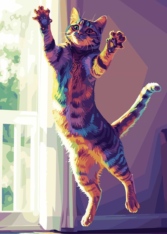 Playful Cat Leaping in Sunlight