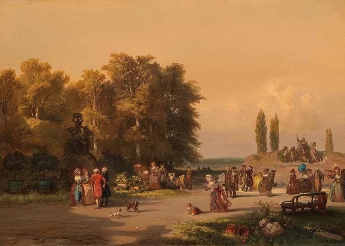 People in a Park with Fountain