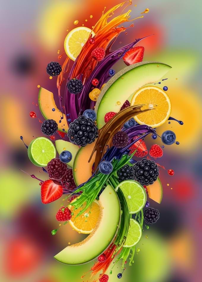 Explosion of Fresh Fruits and Juices