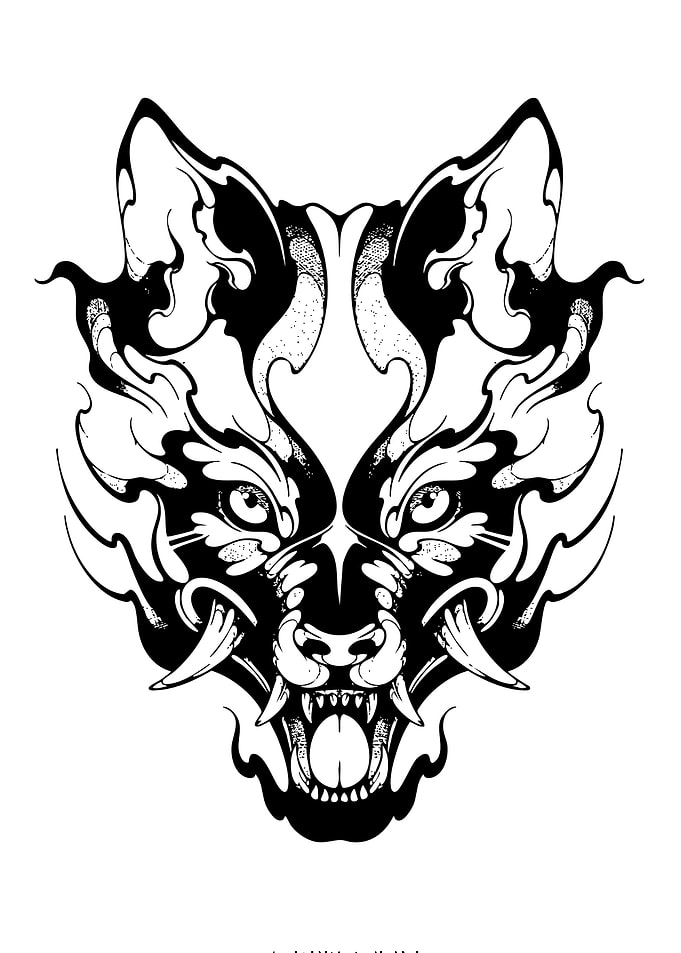 Tribal Wolf Head Tattoo Design