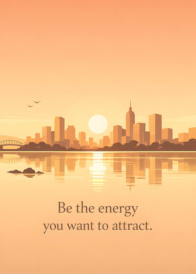 Cityscape at Sunset with Inspirational Quote