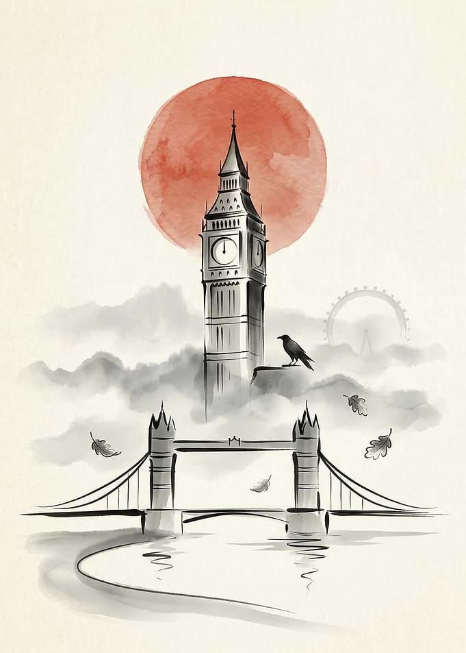London Landmarks in Watercolor Style