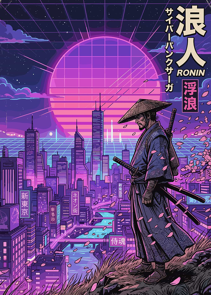 Cyberpunk Ronin in Neon City