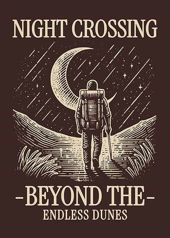 Night Crossing Poster, Astronaut Desert Wall Art, Space Explorer Illustration, Cosmic Landscape Decor