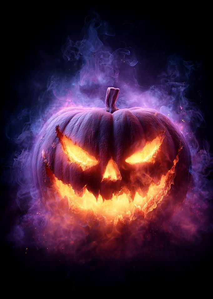 Scary Jack-o'-lantern with fiery glow