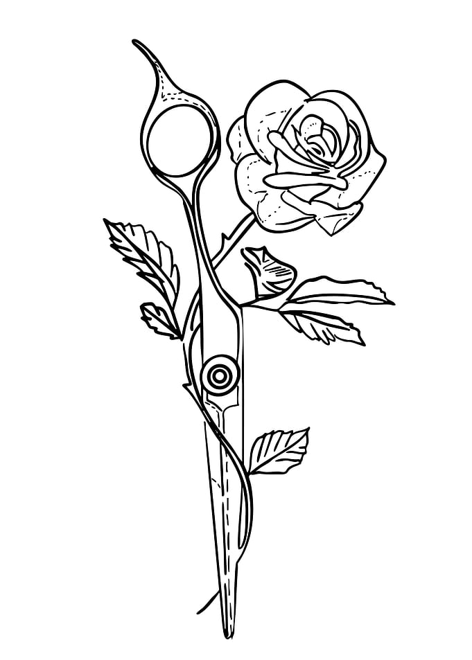 Scissors and Rose Tattoo Design
