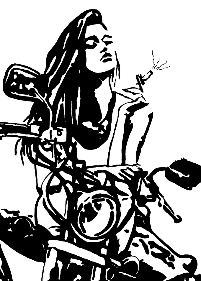 Woman on a Motorcycle Smoking