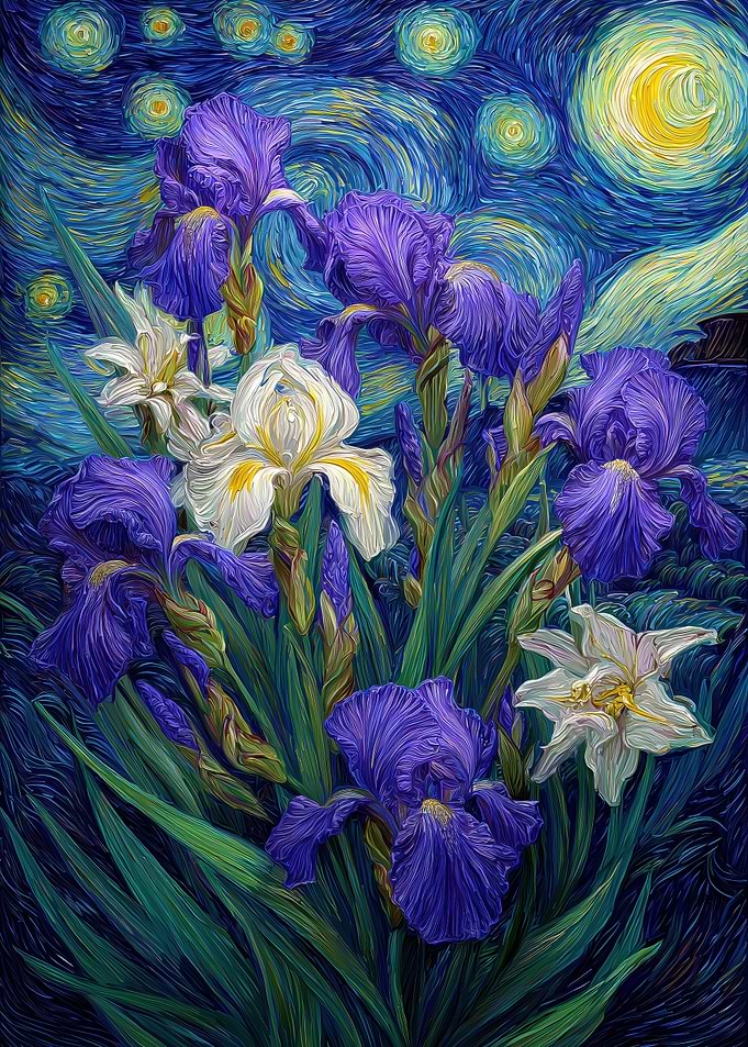 Irises in Starry Night Sky