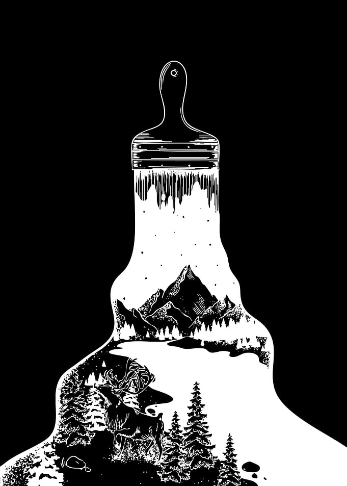 Paintbrush creating a forest landscape