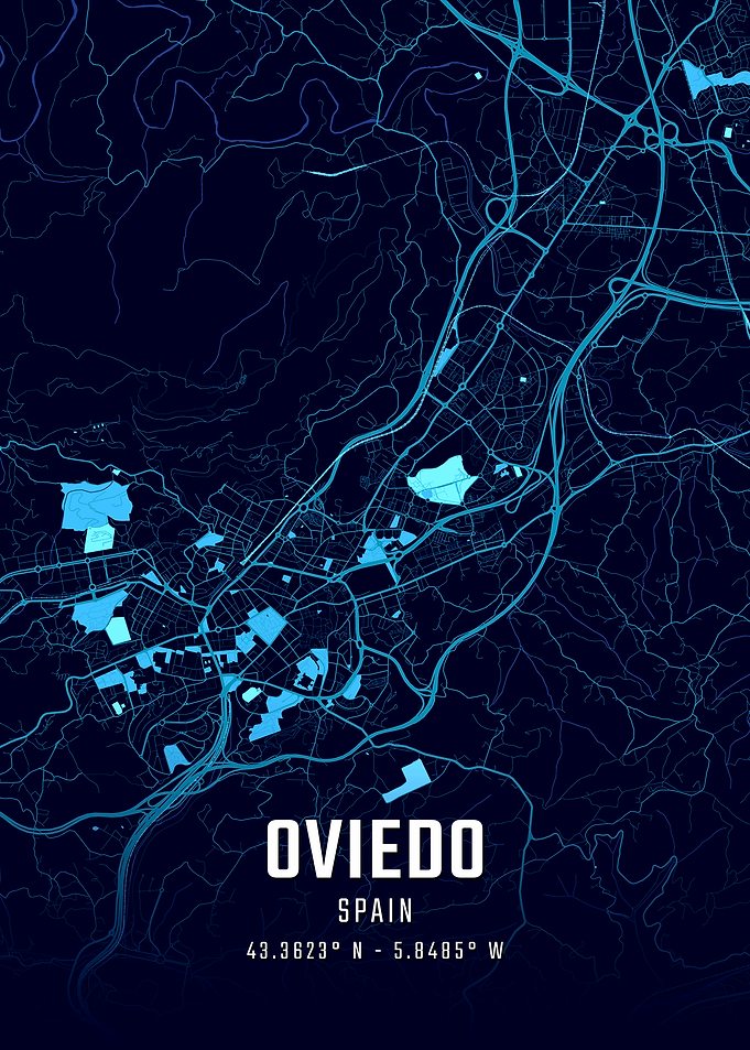 Oviedo Spain Midnight City Map