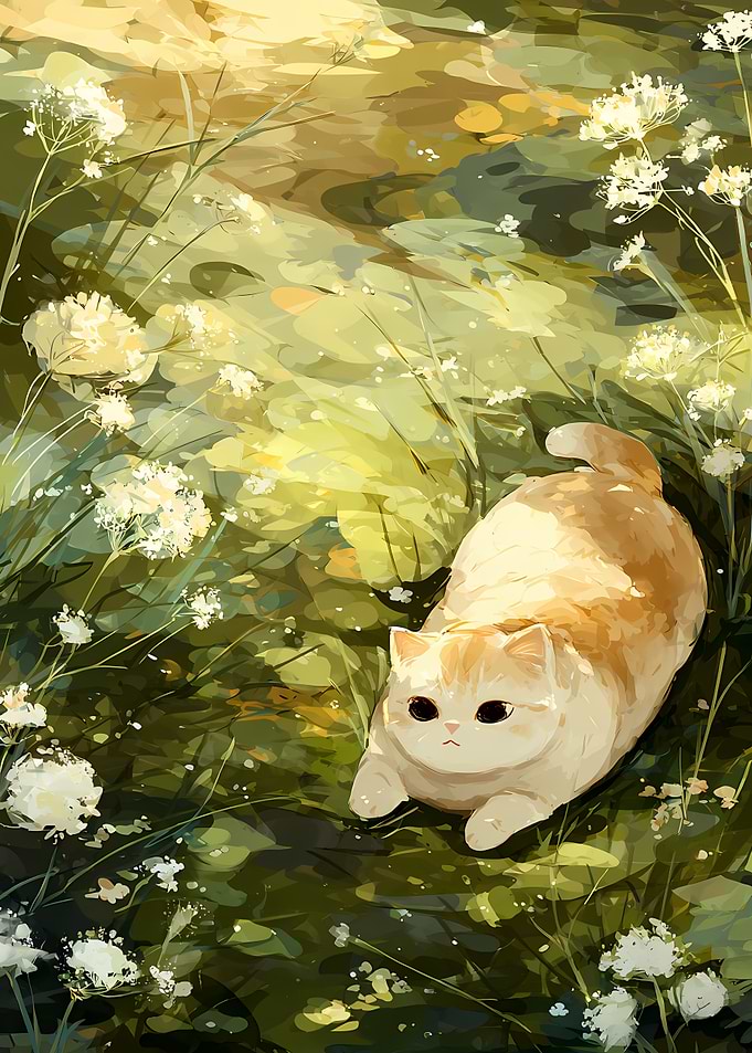 Cute Cat in a Field of Flowers