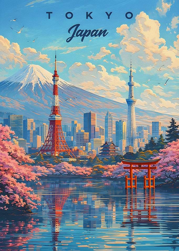 Tokyo Japan Cityscape with Mount Fuji