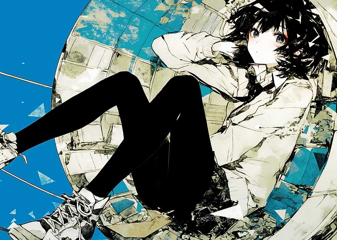 Anime Girl in Abstract Geometric World