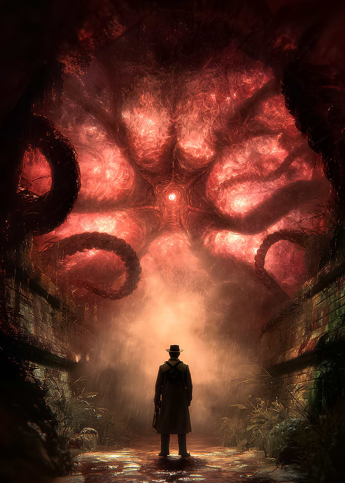Man confronts cosmic horror