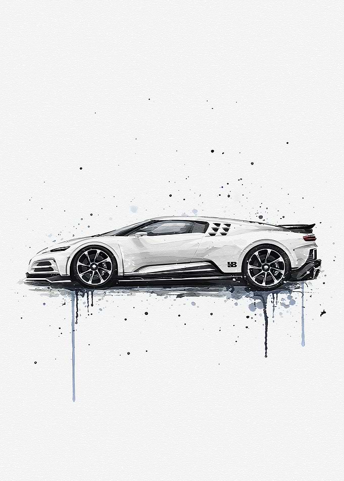White Bugatti Watercolor Painting